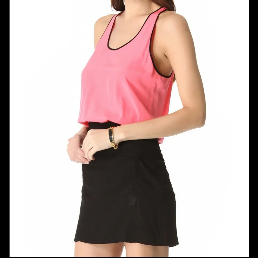 Diane Von Furstenberg Loranne Colorblock Silk Tank Dress Size 0 Xs Pink Black